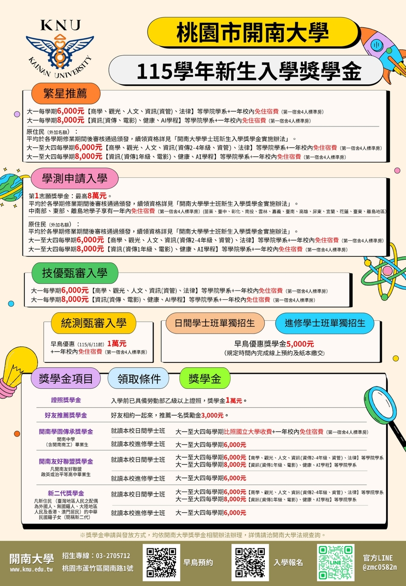 📣【新生入學獎學金】115學度新生入學獎學金文宣公告圖片